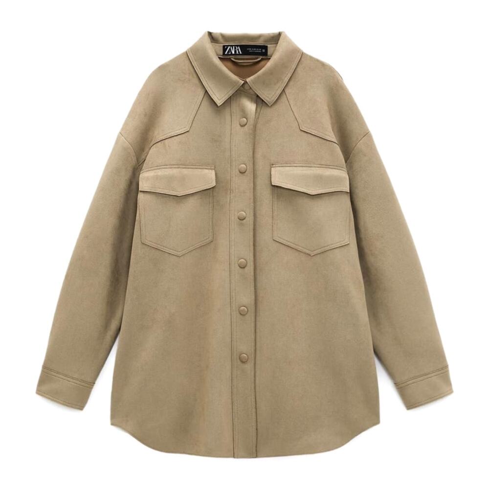 Zara Faux Suede Overshirt Snap Front Shacket Jacket Shirt Top Size Medium